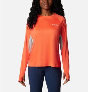 Orange Women's Columbia PFG Tidal Vent Long Sleeve T-Shirt | UVNMA-1896