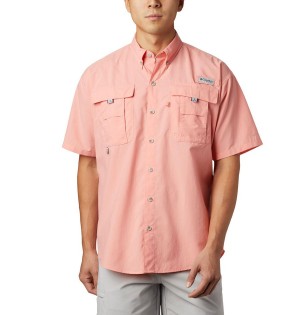 Pink Men's Columbia PFG Bahama II Short Sleeve Shirt | WZJSX-6075