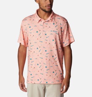 Pink Men's Columbia PFG Super Slack Tide Stretch Polo Shirt | UIEYX-3264