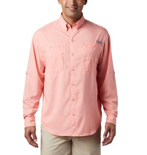 Pink Men's Columbia PFG Tamiami II Long Sleeve Shirt | CKDVW-1692