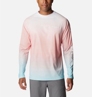 Pink Men's Columbia PFG Terminal Deflector Printed Long Sleeve T-Shirt | NRUWY-7541