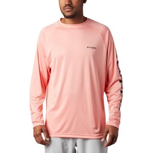 Pink Men's Columbia PFG Terminal Tackle Long Sleeve T-Shirt | AOVIJ-2965