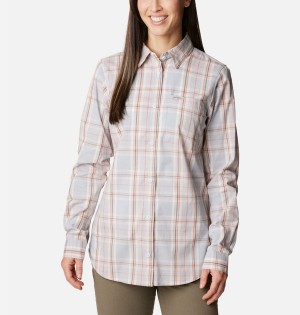 Pink Women's Columbia Anytime Patterned Long Sleeve Shirt | QOFYD-2689