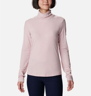 Pink Women's Columbia Boundless Trek Ribbed Turtleneck Long Sleeve T-Shirt | PGEAI-4792