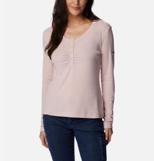 Pink Women's Columbia Calico Basin Ribbed Long Sleeve T-Shirt | IGDRE-6874