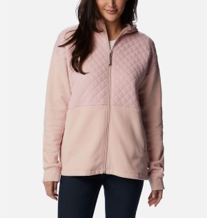 Pink Women's Columbia Hart Mountain Quilted Hooded Full Zip Fleece Jacket | ONPQZ-4157