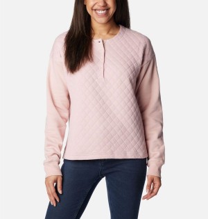 Pink Women's Columbia Hart Mountain Quilted Crew Pullover | COPQN-2950