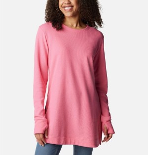 Pink Women's Columbia Holly Hideaway Waffle Tunic Pullover | TQDUA-9651