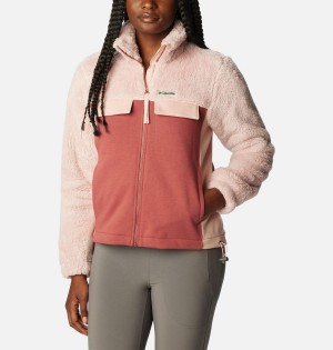 Pink Women's Columbia Lodge Hybrid Sherpa Full Zip Fleece Jacket | MHPUQ-1407