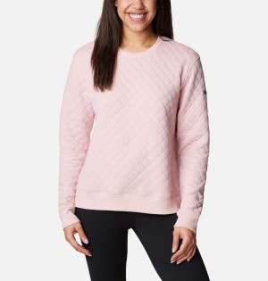 Pink Women's Columbia Lodge Quilted Crew Sweatshirt Pullover | UTSDC-4173