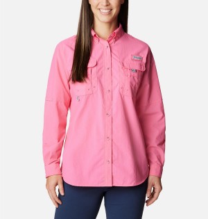 Pink Women's Columbia PFG Bahama Long Sleeve Shirt | JLODT-7318