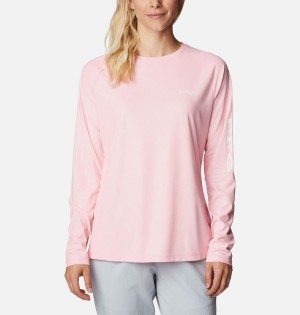 Pink Women's Columbia PFG Tidal Deflector Long Sleeve T-Shirt | YDWGX-9658