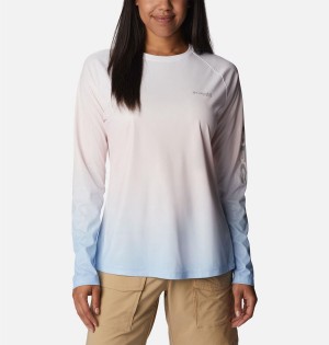 Pink Women's Columbia PFG Tidal Deflector Printed Long Sleeve T-Shirt | UMGLI-5048