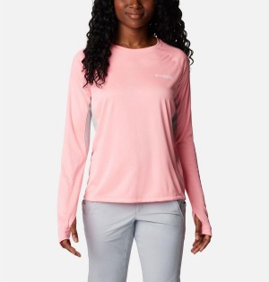 Pink Women's Columbia PFG Tidal Vent Long Sleeve T-Shirt | ILVHK-5178