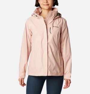 Pink Women's Columbia Pouration Rain Jacket | VDTWH-6835