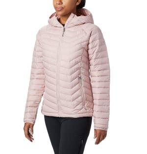 Pink Women's Columbia Powder Lite Hooded Puffer Jacket | RVBDE-9348