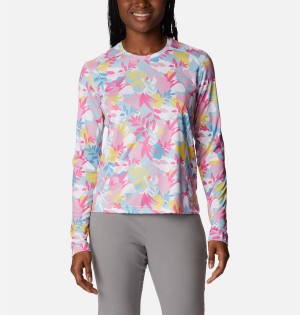 Pink Women's Columbia Summerdry Long Sleeve Printed T-Shirt | EZUNG-6739