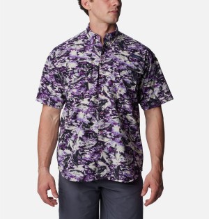 Purple Men's Columbia PFG Super Bahama Short Sleeve Shirt | QVZTX-5817