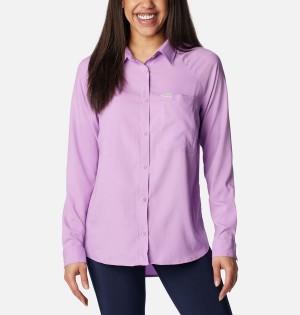 Purple Women's Columbia Anytime Lite Long Sleeve Shirt | VOKDC-3018