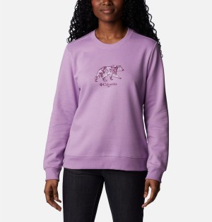 Purple Women's Columbia Hart Mountain II Graphic Crew Pullover | HVATS-5182