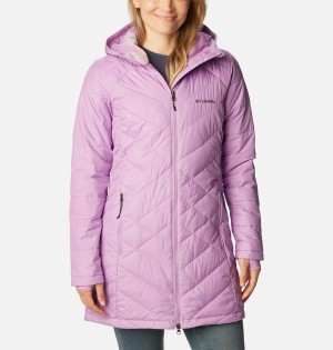 Purple Women's Columbia Heavenly Long Hooded Puffer Jacket | RUCBY-4025