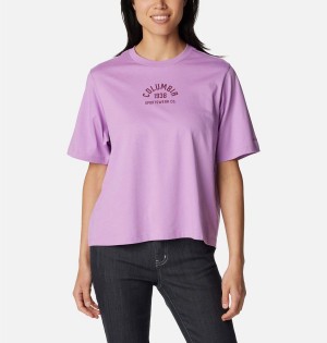 Purple Women's Columbia North Cascades Relaxed T-Shirt | KEHRT-1347