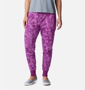 Purple Women's Columbia PFG Slack Water French Terry Joggers Pants | XOCWR-2134