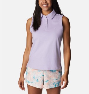 Purple Women's Columbia PFG Sun Drifter Sleeveless Polo Tank Top | KOQFS-1985