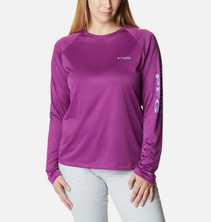 Purple Women's Columbia PFG Tidal II Long Sleeve T-Shirt | WKYDM-8204