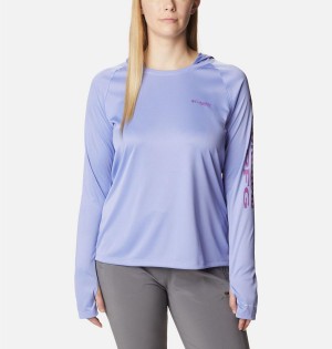 Purple Women's Columbia PFG Tidal Tee Hoodie | XKQUT-8524