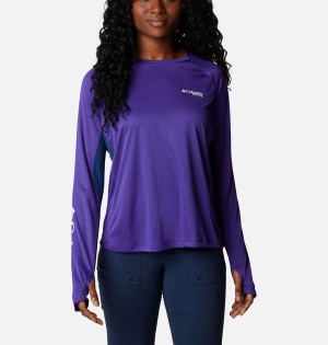 Purple Women's Columbia PFG Tidal Vent Long Sleeve T-Shirt | RPVAT-2760