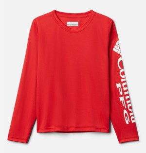 Red Kids' Columbia PFG Terminal Tackle Long Sleeve T-Shirt | YJEKO-2197