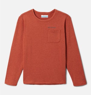 Red Kids' Columbia Tech Trail Long Sleeve T-Shirt | CREAD-2516