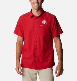 Red Men's Columbia Collegiate PFG Slack Tide Camp - Ohio State Shirt | QTZMP-5243