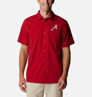 Red Men's Columbia Collegiate PFG Slack Tide Camp - Alabama Shirt | DZPQK-1264