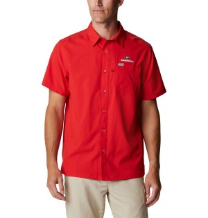 Red Men's Columbia Collegiate PFG Slack Tide Camp - Georgia Shirt | UAYWH-9186