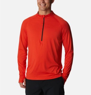 Red Men's Columbia Endless Trail Half Zip Mesh Long Sleeve T-Shirt | UBDKV-2635