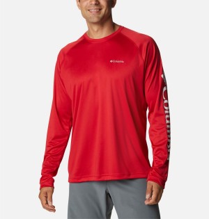 Red Men's Columbia Fork Stream Long Sleeve T-Shirt | SQZGP-4569