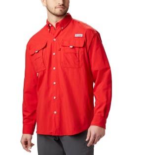 Red Men's Columbia PFG Bahama II Long Sleeve Shirt | DTWRN-0764