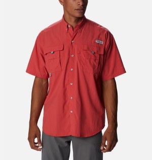 Red Men's Columbia PFG Bahama II Short Sleeve Shirt | ZPXDF-2967