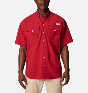 Red Men's Columbia PFG Bahama II Short Sleeve Shirt | CYWZE-1825