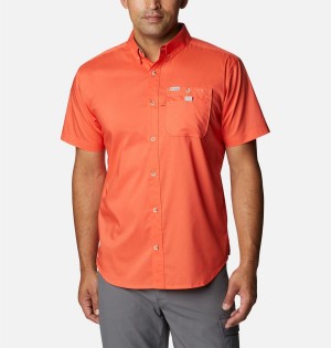 Red Men's Columbia PFG Bonefish Short Sleeve Shirt | FVHRT-2710