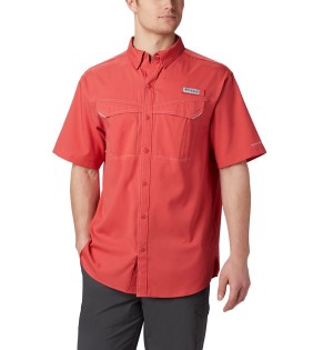 Red Men's Columbia PFG Low Drag Offshore Short Sleeve Shirt | YFODL-8072