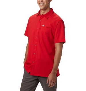 Red Men's Columbia PFG Slack Tide Camp Shirt | NTCFY-9234