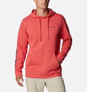 Red Men's Columbia PFG Sleeve II Graphic Hoodie | CLEWM-3289