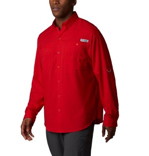 Red Men's Columbia PFG Tamiami II Long Sleeve Shirt | SAUBR-2084