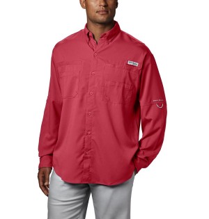 Red Men's Columbia PFG Tamiami II Long Sleeve Shirt | JHQEW-0416