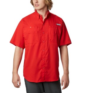 Red Men's Columbia PFG Tamiami II Short Sleeve Shirt | PSLYV-0137