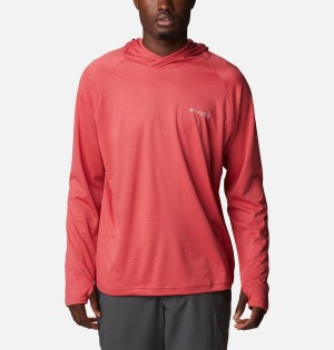 Red Men's Columbia PFG Zero Rules Ice Hoodie | QKZAP-2673