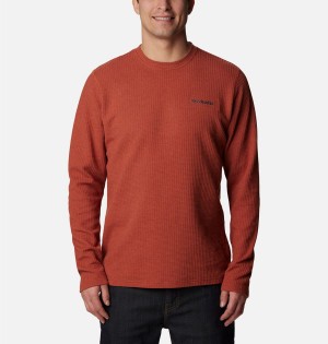 Red Men's Columbia Pine Peak II Waffle Long Sleeve Crew T-Shirt | NFTRY-4635